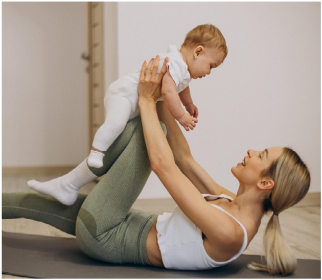 mother-practicing-yoga-with-her-baby-daughter-home